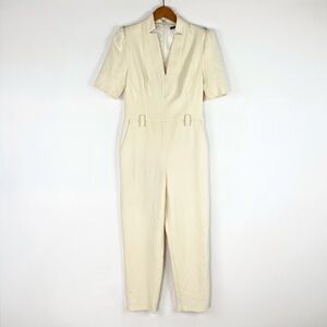 Karen Millen‎ Forever Belted Jumpsuit Size 8 V Neck Notch Collar Short Sleeve